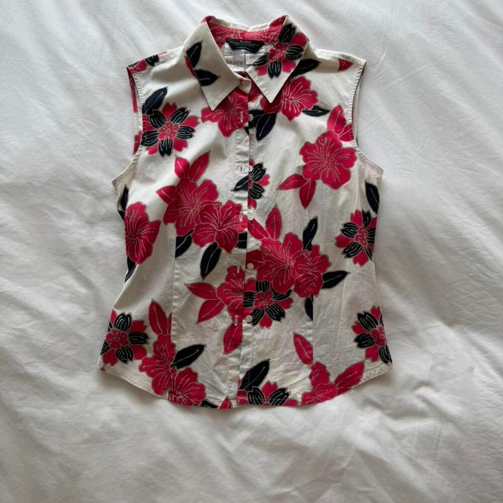 Max mara weekend line red floral sleeveless button up shirt